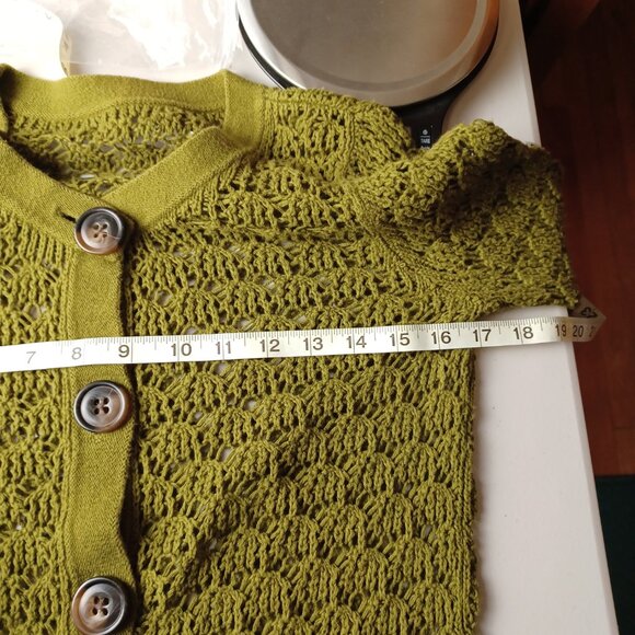 Vintage 100% Cotton Pointelle Knit Cardigan, Olive Green, XS/S - Picture 7 of 8